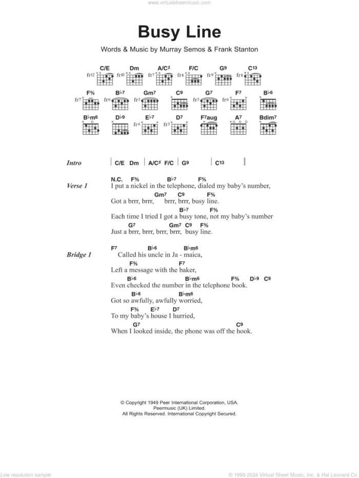 Busy Line sheet music for guitar (chords) by Murray Semos and Frank Stanton, intermediate skill level