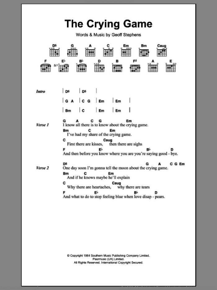 The Crying Game sheet music for guitar (chords) by Geoff Stephens, intermediate skill level