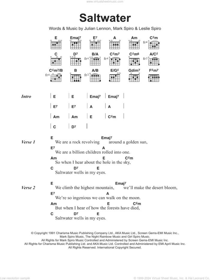 Saltwater sheet music for guitar (chords) by Julian Lennon, Leslie Ann Spiro and Mark Spiro, intermediate skill level