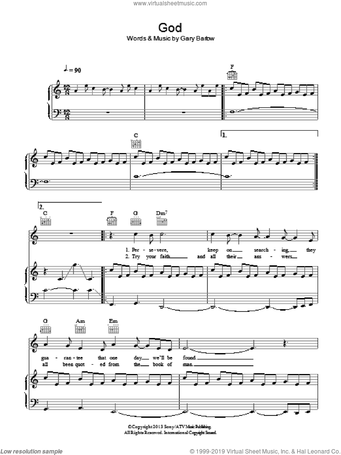 God sheet music for voice, piano or guitar by Gary Barlow, intermediate skill level