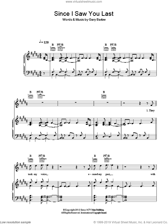 Since I Saw You Last sheet music for voice, piano or guitar by Gary Barlow, intermediate skill level