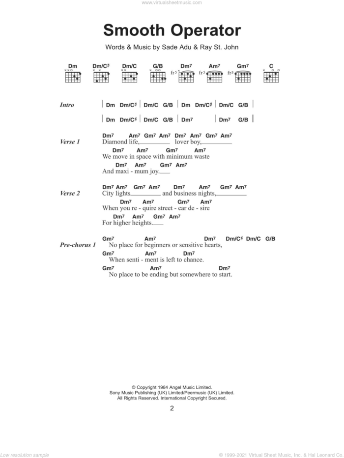 Smooth Operator sheet music for guitar (chords) by Sade, Ray St. John and Sade Adu, intermediate skill level