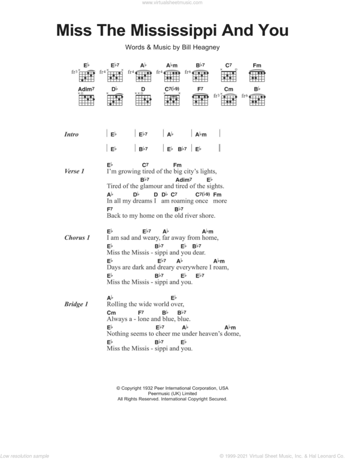 Miss The Mississippi And You sheet music for guitar (chords) by Bill Heagney, intermediate skill level