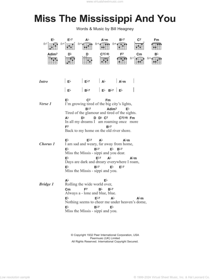 Miss The Mississippi And You sheet music for guitar (chords) by Bill Heagney, intermediate skill level