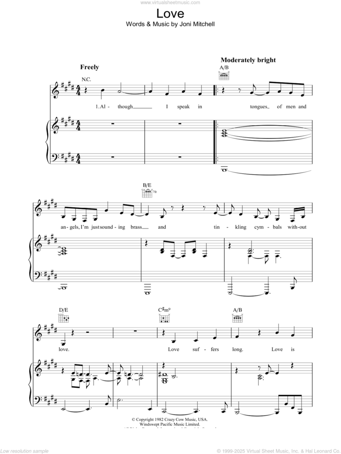 Love sheet music for voice, piano or guitar by Joni Mitchell, intermediate skill level