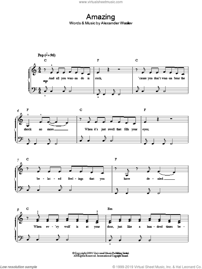 Amazing sheet music for piano solo by Alex Lloyd and Alexander Wasiliev, easy skill level