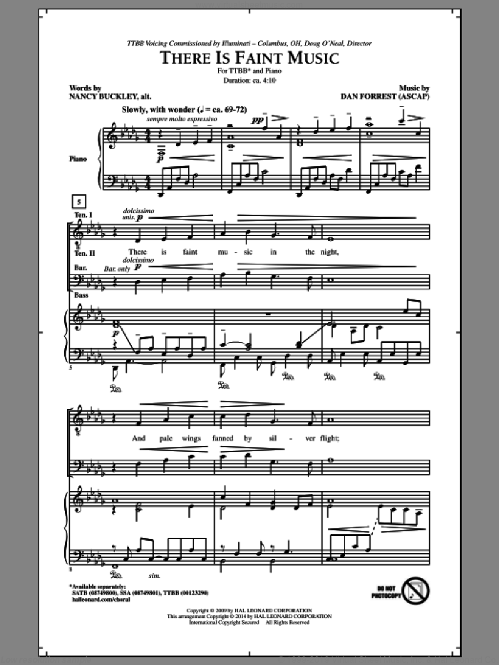 There Is Faint Music sheet music for choir (TTBB: tenor, bass) by Dan Forrest and Nancy Buckley, intermediate skill level