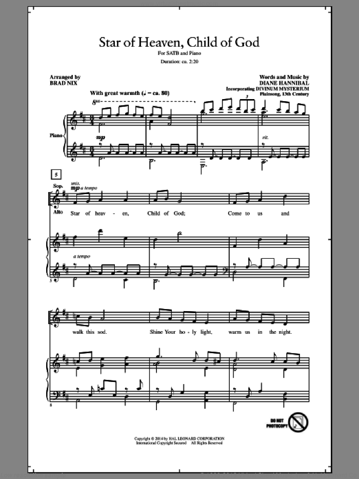 Star Of Heaven, Child Of God sheet music for choir (SATB: soprano, alto, tenor, bass) by Brad Nix and Diane Hannibal, intermediate skill level