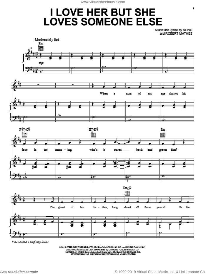 I Love Her But She Loves Someone Else sheet music for voice, piano or guitar by Sting and Robert Mathes, intermediate skill level