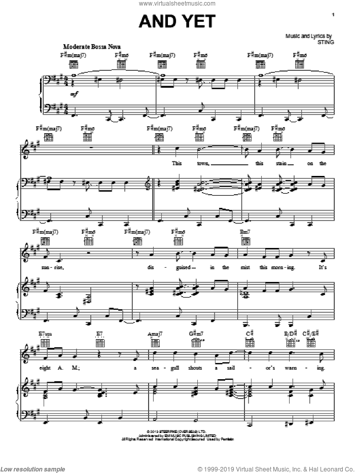 And Yet sheet music for voice, piano or guitar by Sting, intermediate skill level