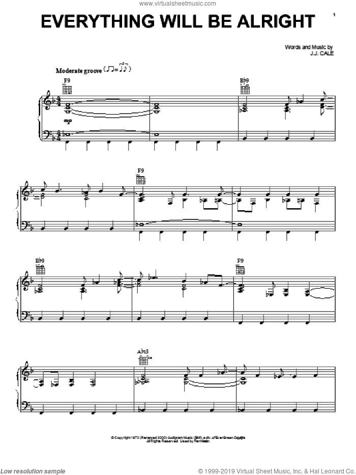 Everything Will Be Alright sheet music for voice, piano or guitar by Eric Clapton and John Cale, intermediate skill level