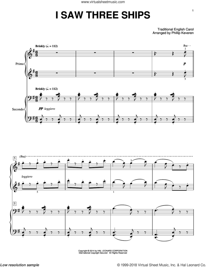I Saw Three Ships (arr. Phillip Keveren) sheet music for piano four hands by Phillip Keveren and Miscellaneous, intermediate skill level