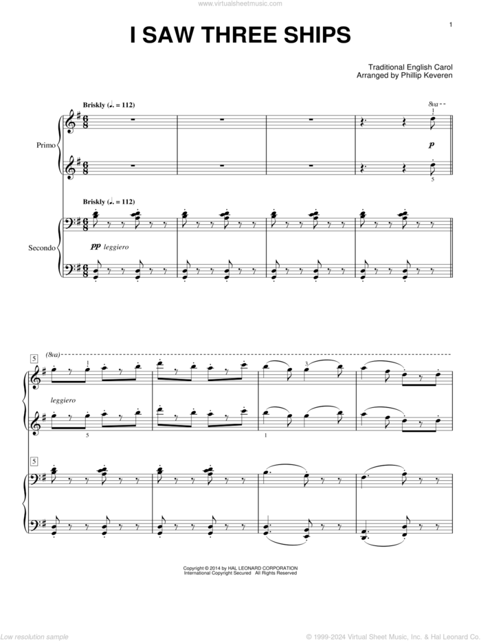 I Saw Three Ships (arr. Phillip Keveren) sheet music for piano four hands by Phillip Keveren and Miscellaneous, intermediate skill level