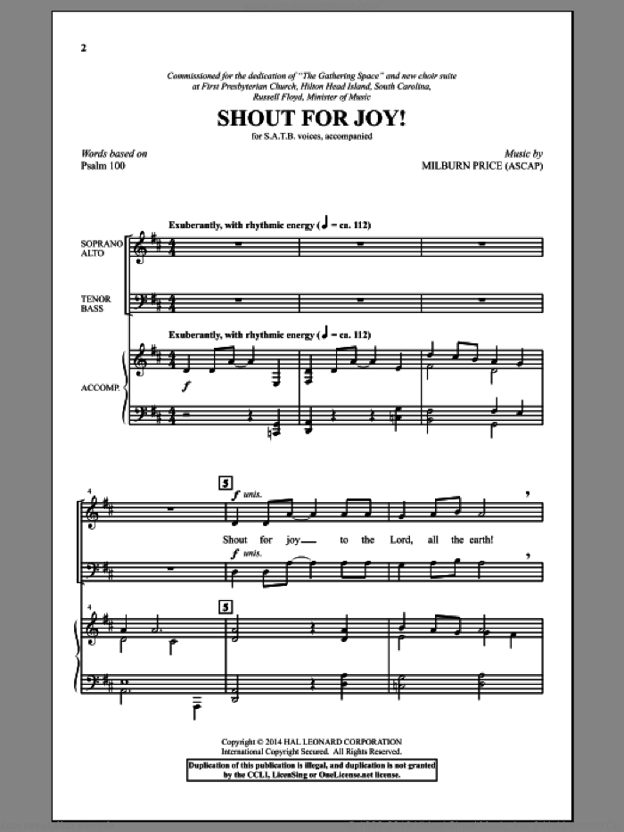 Shout For Joy! sheet music for choir (SATB: soprano, alto, tenor, bass) by Milburn Price, intermediate skill level