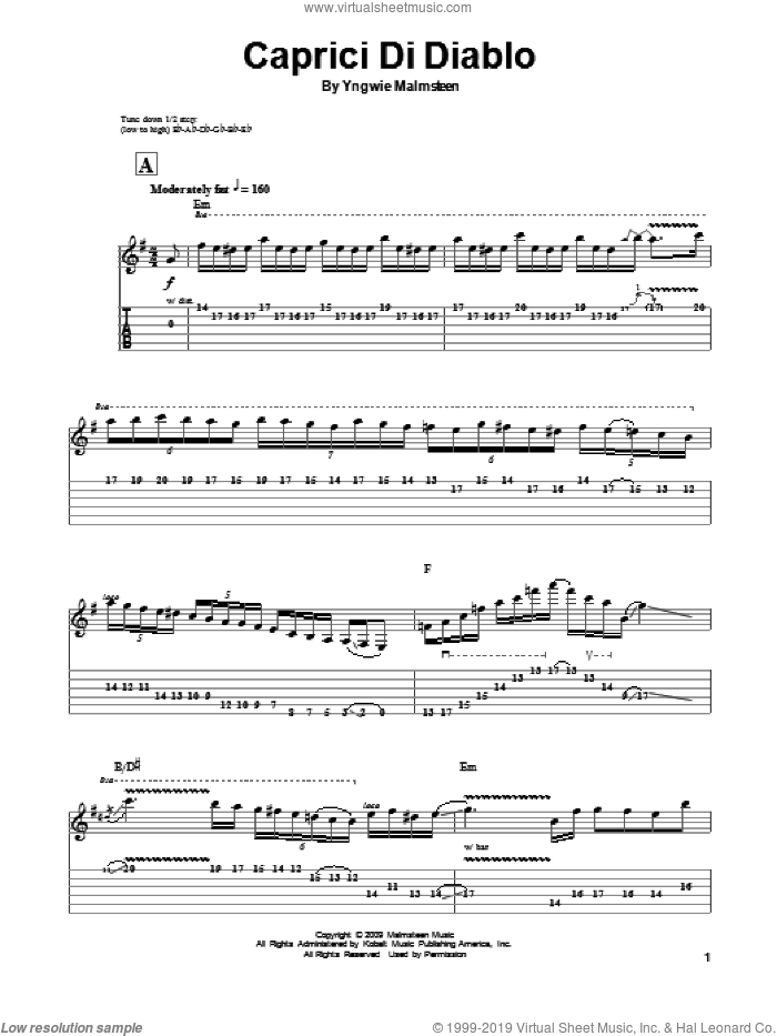 Caprici Di Diablo sheet music for guitar (tablature, play-along) by Yngwie Malmsteen, intermediate skill level