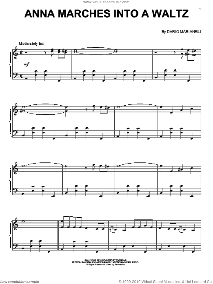 Anna Marches Into A Waltz sheet music for piano solo by Dario Marianelli, classical score, intermediate skill level