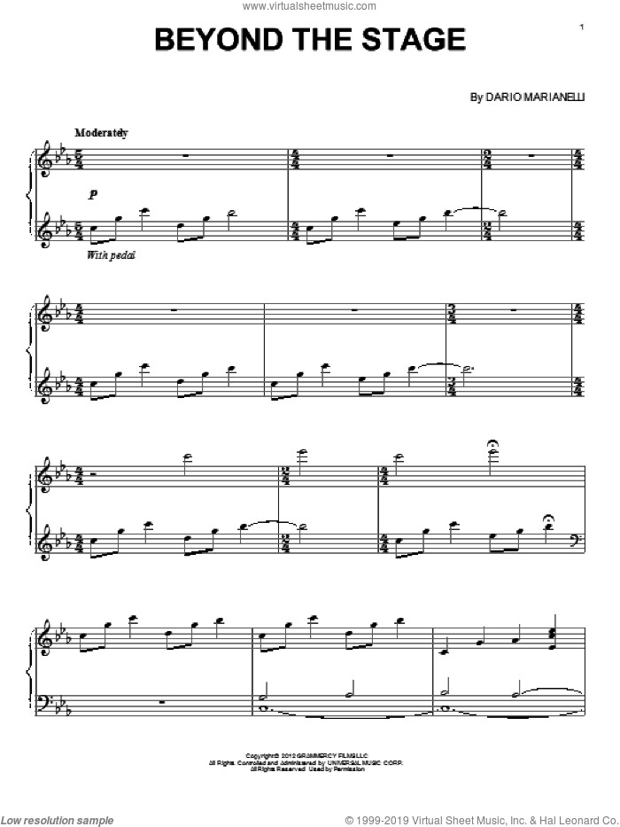 Beyond The Stage sheet music for piano solo by Dario Marianelli, classical score, intermediate skill level
