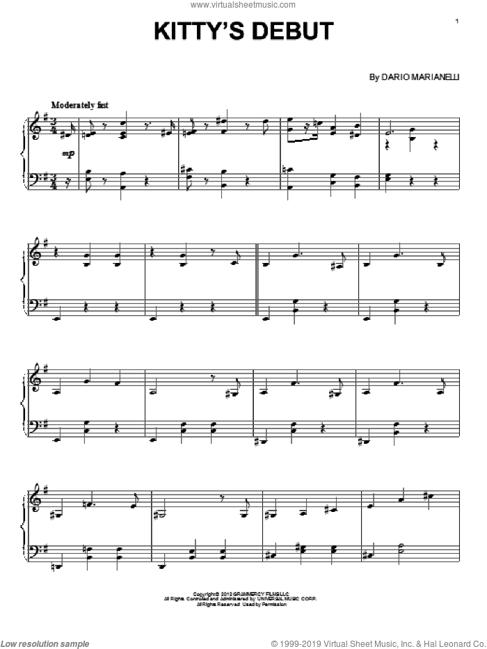 Kitty's Debut sheet music for piano solo by Dario Marianelli, classical score, intermediate skill level