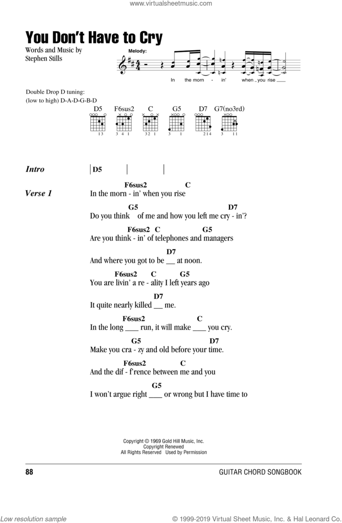 You Don't Have To Cry sheet music for guitar (chords) by Crosby, Stills & Nash and Stephen Stills, intermediate skill level