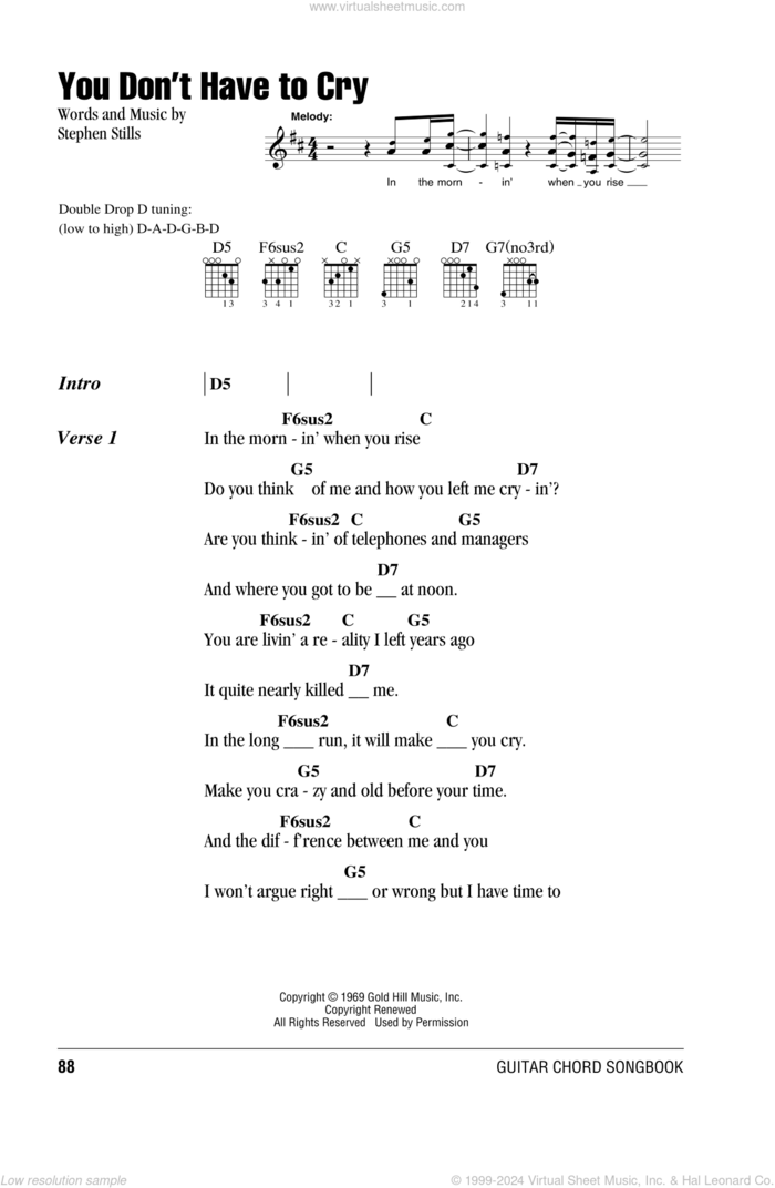 You Don't Have To Cry sheet music for guitar (chords) by Crosby, Stills & Nash and Stephen Stills, intermediate skill level