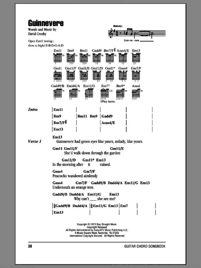 Guinnevere sheet music for guitar (chords) by Crosby, Stills & Nash and David Crosby, intermediate skill level
