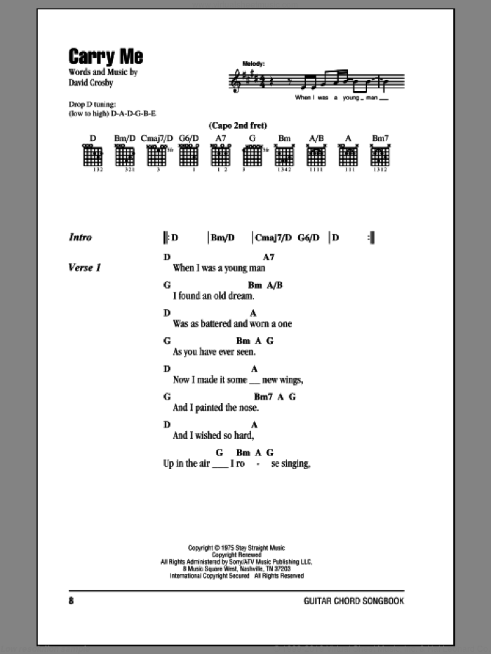 Carry Me sheet music for guitar (chords) by Crosby, Stills & Nash and David Crosby, intermediate skill level