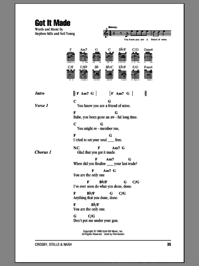 Got It Made sheet music for guitar (chords) by Crosby, Stills & Nash, Neil Young and Stephen Stills, intermediate skill level