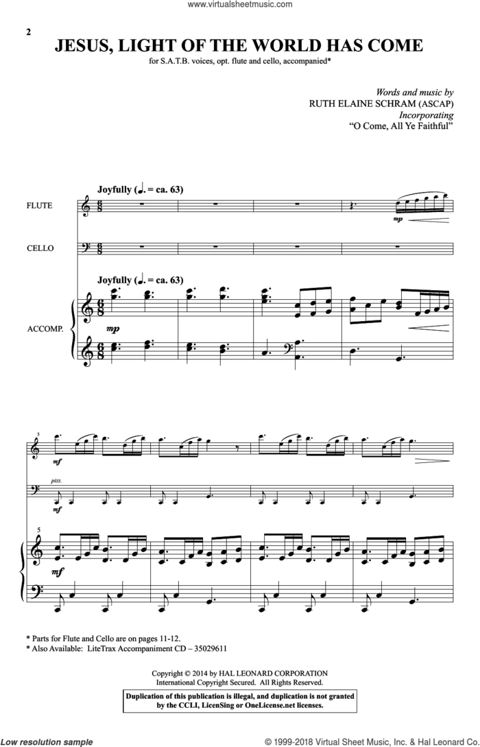 Jesus, Light Of The World Has Come sheet music for choir (SATB: soprano, alto, tenor, bass) by Ruth Elaine Schram, intermediate skill level