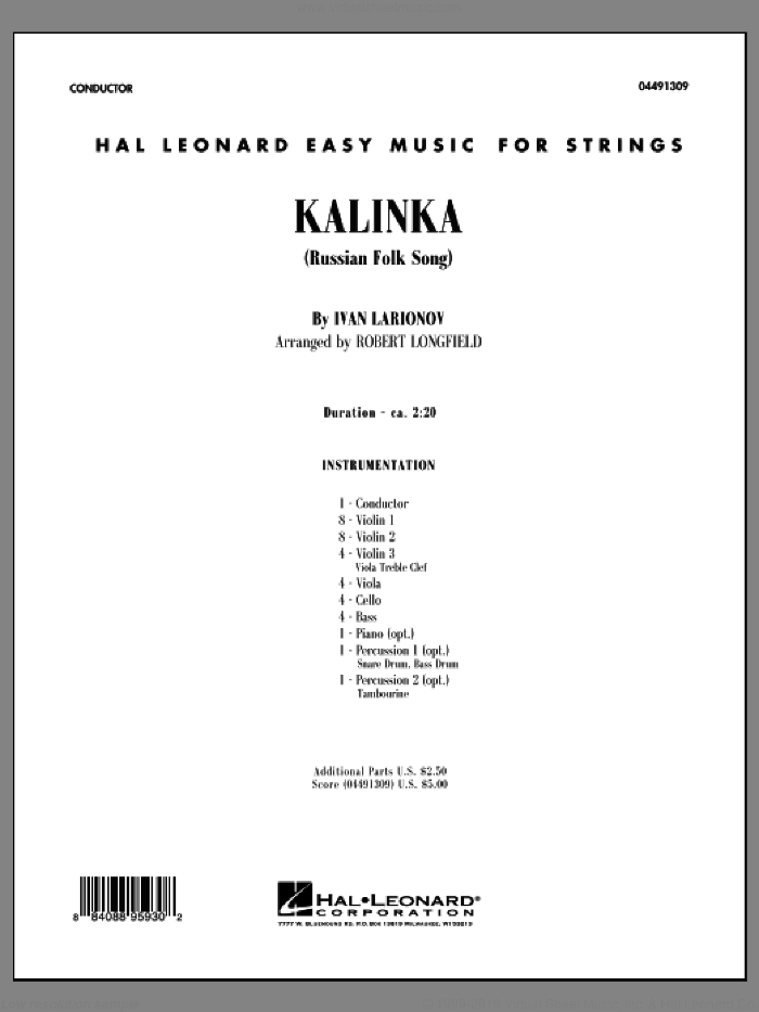 Kalinka (COMPLETE) sheet music for orchestra by Robert Longfield and Ivan Larionov, intermediate skill level