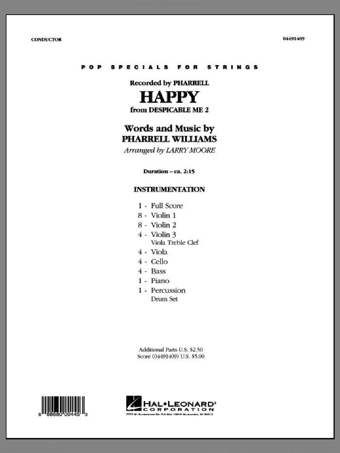 Happy (from Despicable Me 2) (COMPLETE) sheet music for orchestra by Pharrell Williams, Larry Moore and Pharrell, intermediate skill level
