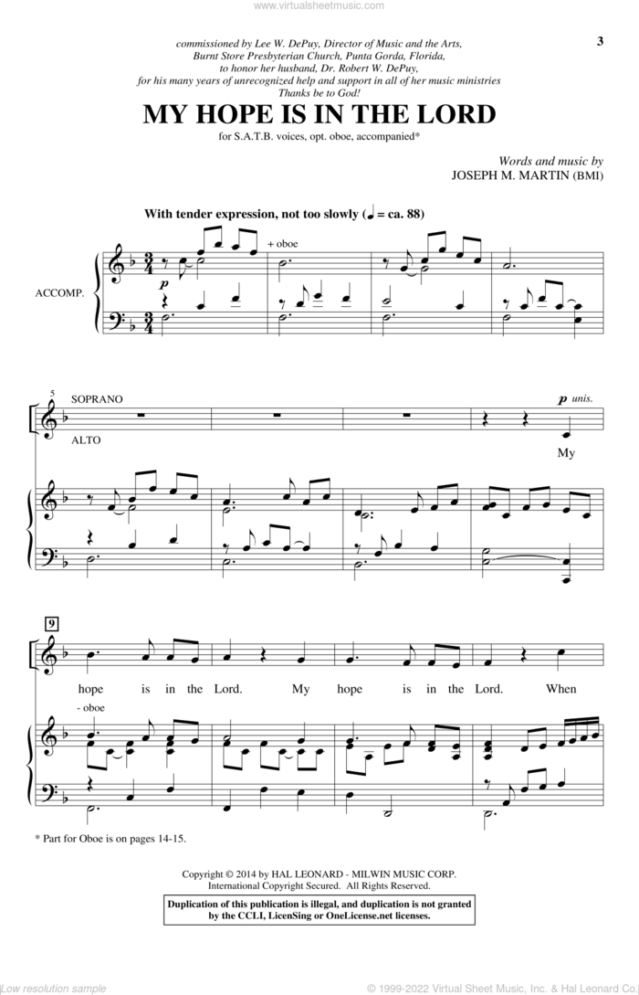 My Hope Is In The Lord sheet music for choir (SATB: soprano, alto, tenor, bass) by Joseph M. Martin, intermediate skill level