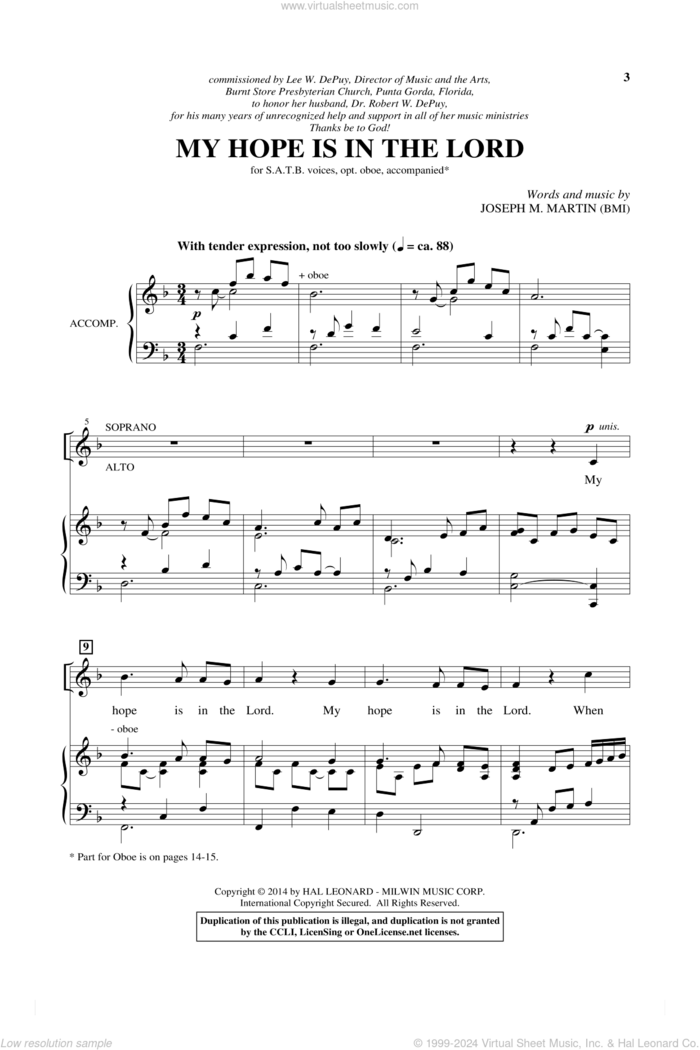 My Hope Is In The Lord sheet music for choir (SATB: soprano, alto, tenor, bass) by Joseph M. Martin, intermediate skill level