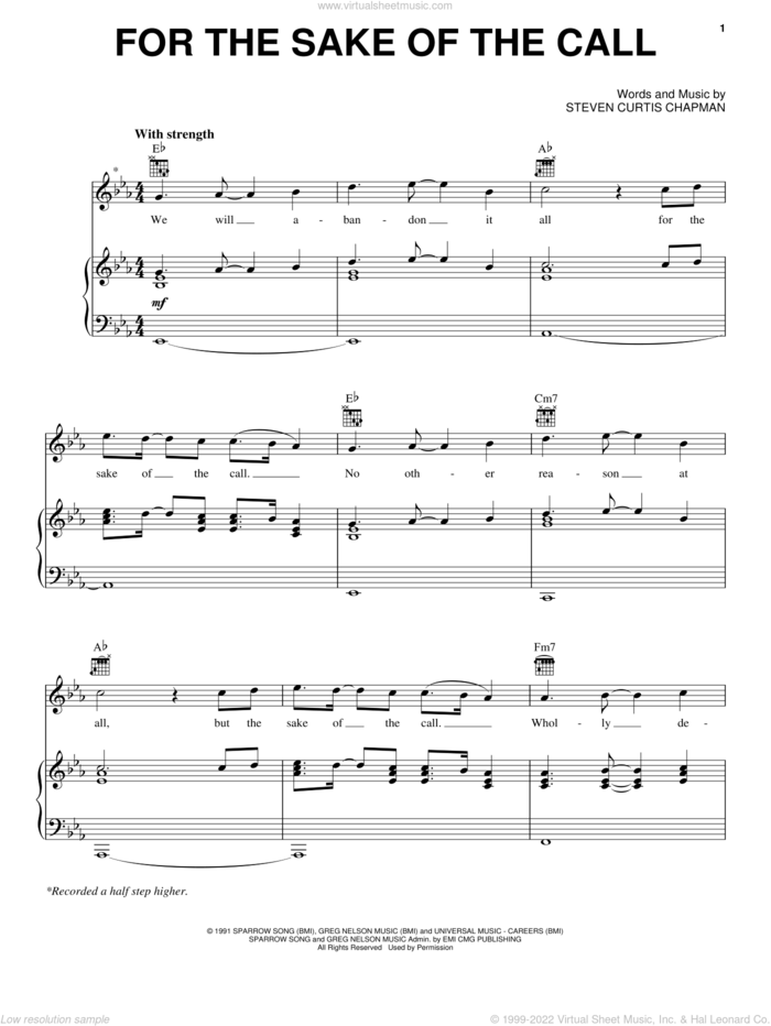 For The Sake Of The Call sheet music for voice, piano or guitar by Steven Curtis Chapman, intermediate skill level