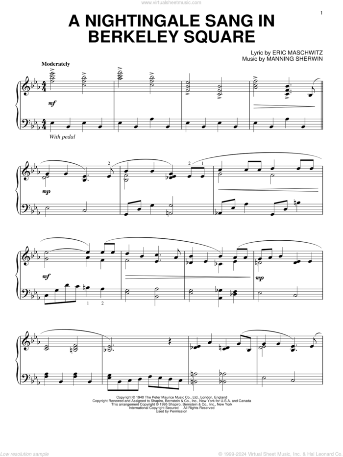 A Nightingale Sang In Berkeley Square, (intermediate) sheet music for piano solo by Manhattan Transfer, Eric Maschwitz and Manning Sherwin, intermediate skill level