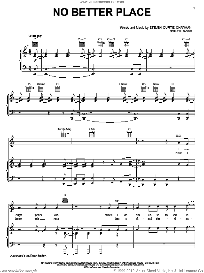 No Better Place sheet music for voice, piano or guitar by Steven Curtis Chapman and Phil Naish, intermediate skill level