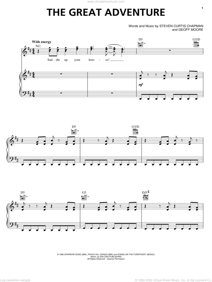 The Great Adventure sheet music for voice, piano or guitar by Steven Curtis Chapman and Geoff Moore, intermediate skill level