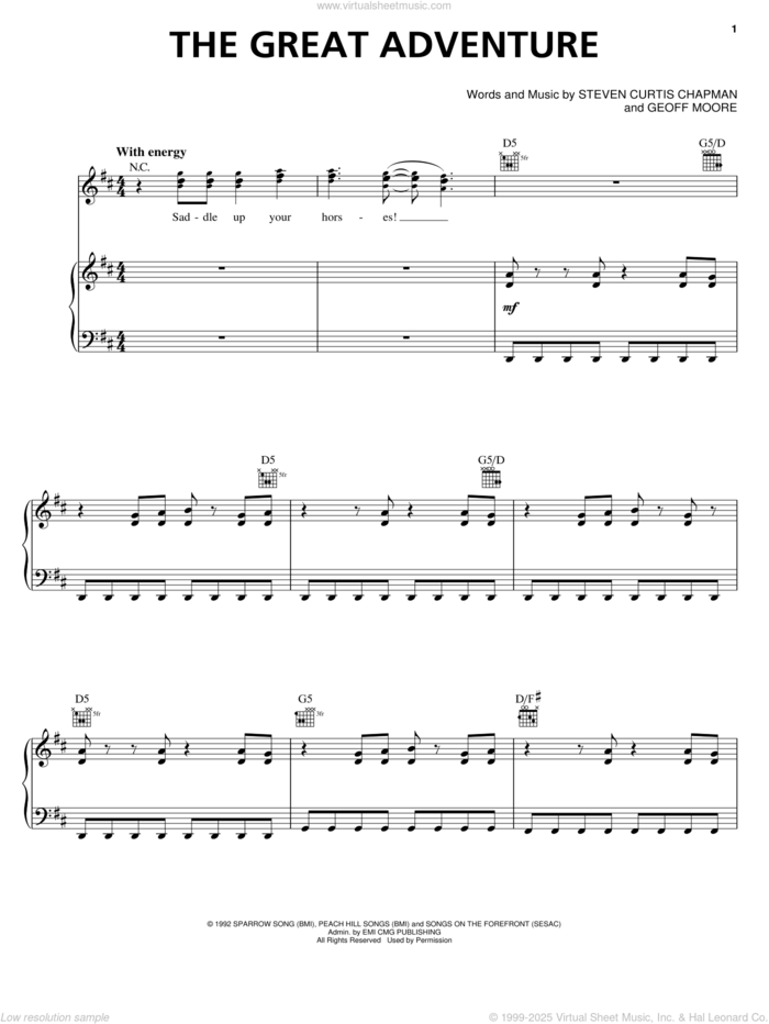 The Great Adventure sheet music for voice, piano or guitar by Steven Curtis Chapman and Geoff Moore, intermediate skill level