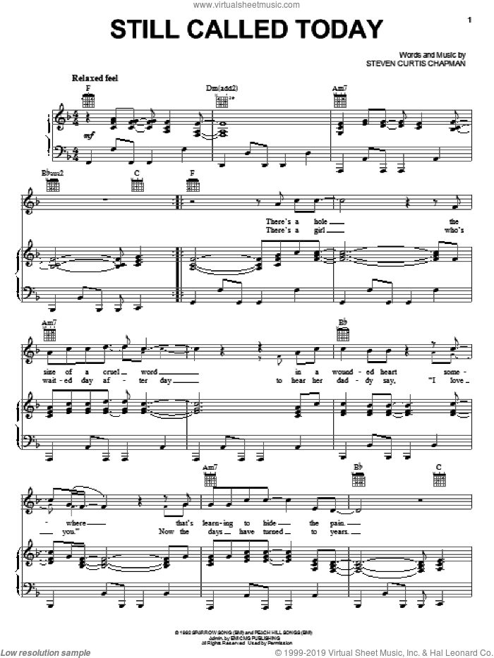 Still Called Today sheet music for voice, piano or guitar by Steven Curtis Chapman, intermediate skill level