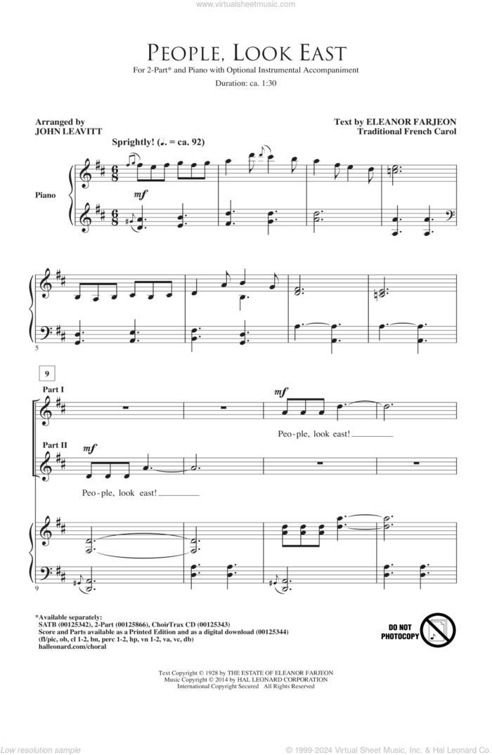 People, Look East (arr. John Leavitt) sheet music for choir (2-Part) by John Leavitt, Eleanor Farjeon and Miscellaneous, intermediate duet