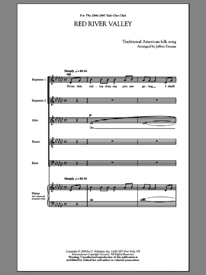 Red River Valley sheet music for choir (SATB: soprano, alto, tenor, bass) by Songrey Douma, intermediate skill level