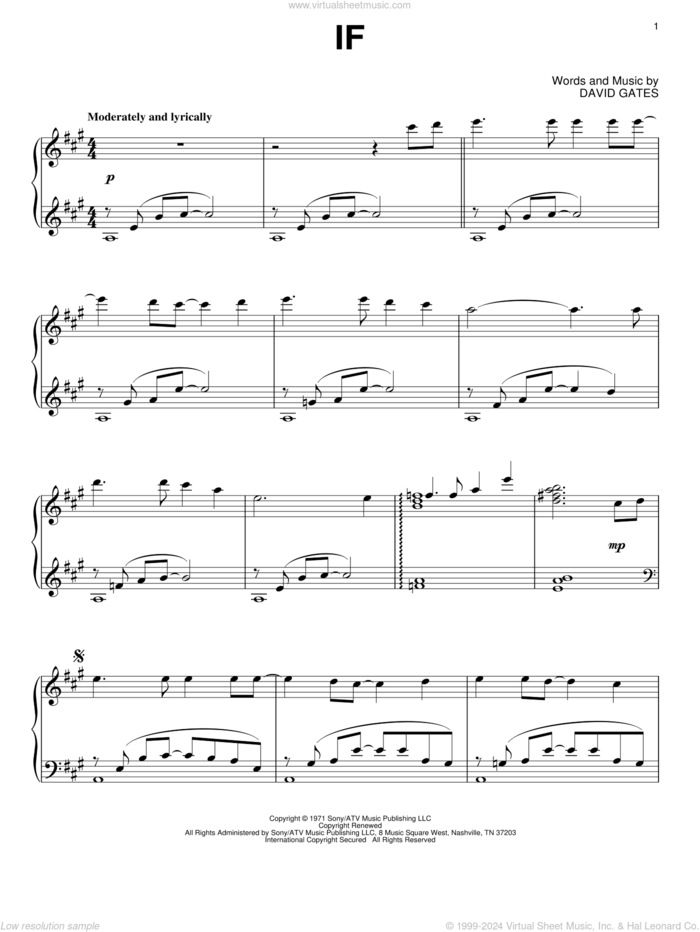 If, (intermediate) sheet music for piano solo by Bread and David Gates, intermediate skill level