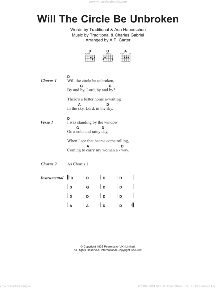 Can The Circle Be Unbroken (Will The Circle Be Unbroken) sheet music for guitar (chords) by The Nitty Gritty Dirt Band, A.P. Carter, Ada Haberschon, Charles Gabriel and Miscellaneous, intermediate skill level