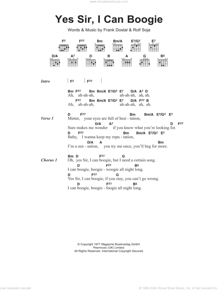 Yes Sir, I Can Boogie sheet music for guitar (chords) by Baccara, Frank Dostal and Rolf Soja, intermediate skill level