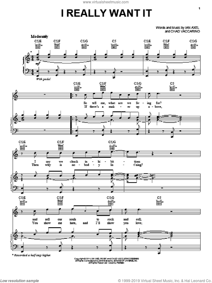 I Really Want It sheet music for voice, piano or guitar by A Great Big World, Chad Vaccarino and Ian Axel, intermediate skill level