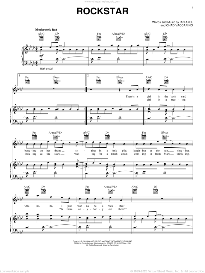 Rockstar sheet music for voice, piano or guitar by A Great Big World, Chad Vaccarino and Ian Axel, intermediate skill level