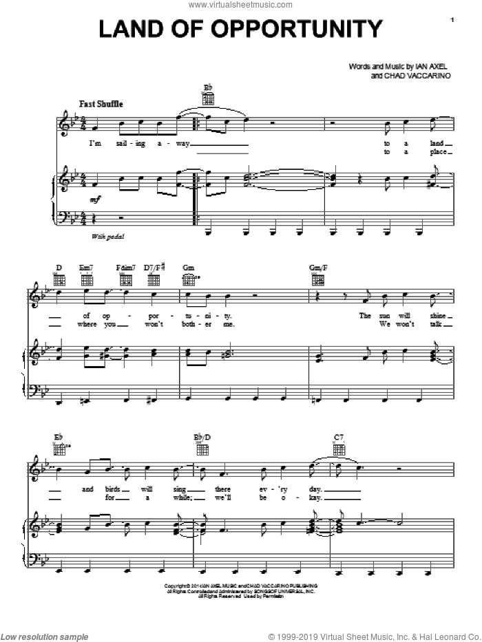 Land Of Opportunity sheet music for voice, piano or guitar by A Great Big World, Chad Vaccarino and Ian Axel, intermediate skill level