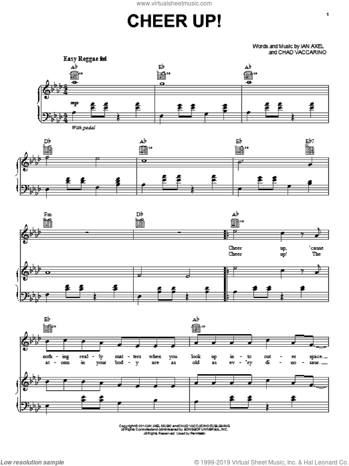 Cheer Up! sheet music for voice, piano or guitar by A Great Big World, Chad Vaccarino and Ian Axel, intermediate skill level