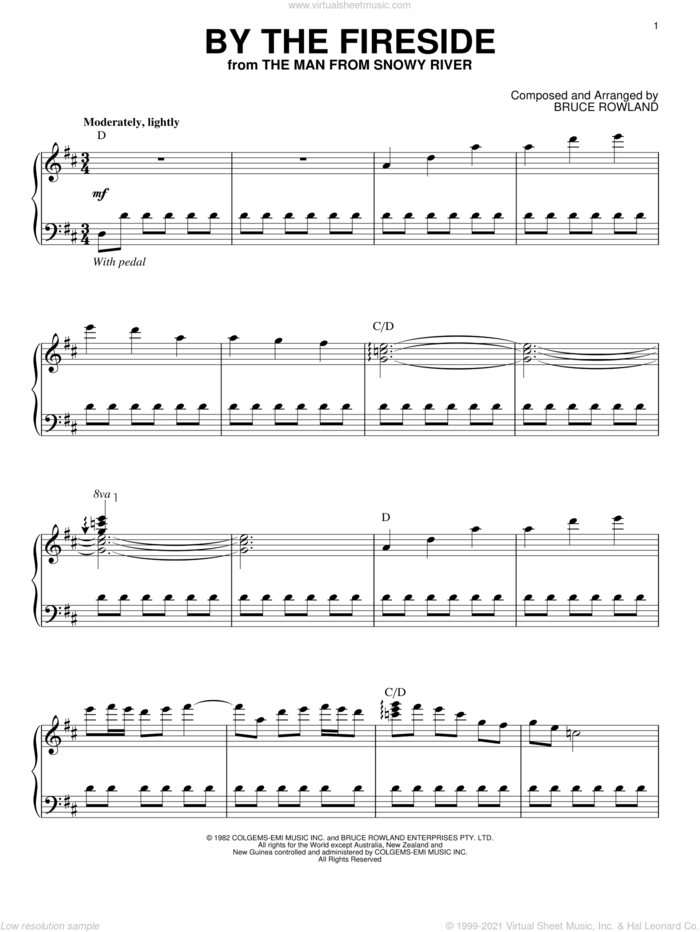By The Fireside sheet music for piano solo by Bruce Rowland and The Man from Snowy River (Movie), intermediate skill level
