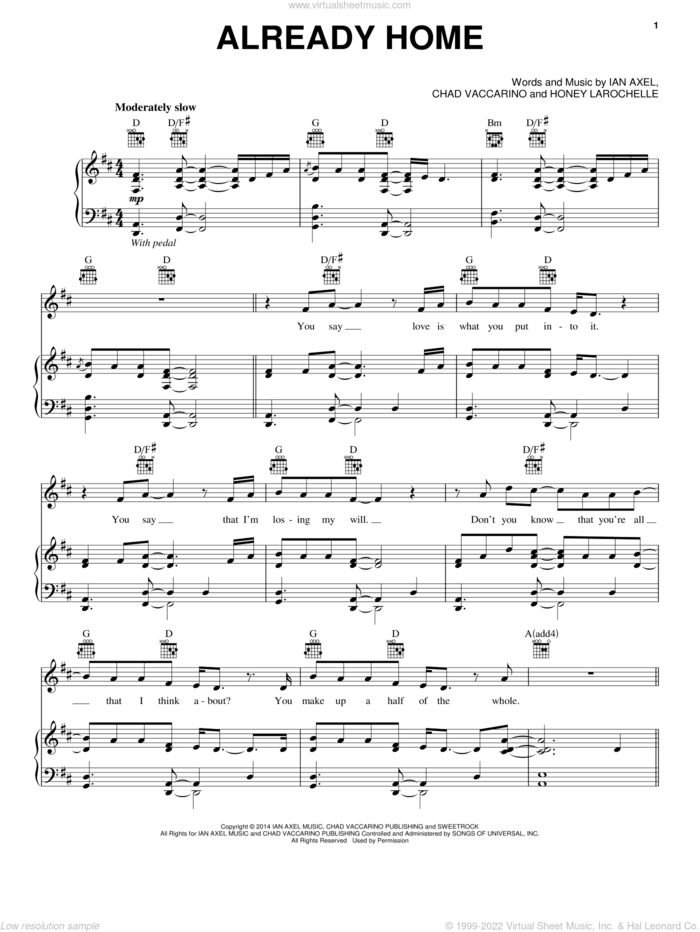 Already Home sheet music for voice, piano or guitar by A Great Big World, Chad Vaccarino, Honey Larochelle and Ian Axel, intermediate skill level