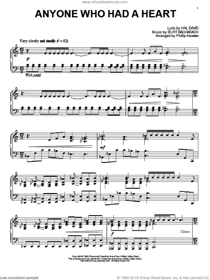 Anyone Who Had A Heart (arr. Phillip Keveren) sheet music for piano solo by Phillip Keveren, Bacharach & David, Burt Bacharach, Dionne Warwick and Hal David, intermediate skill level
